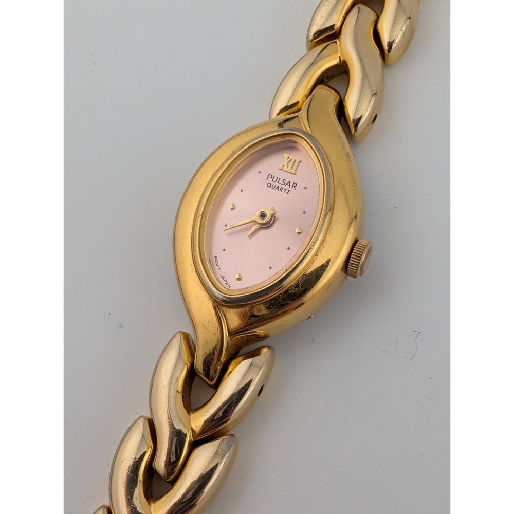 Vintage Pulsar Women's Watch 16mm Case Gold 6" Band V810-6170 New Battery